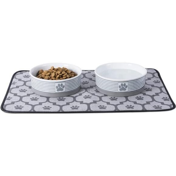 Bone Dry Paw & Patch Ceramic Pet Collection, Small Set, 4.25x2", Gray, 2 Piece - Picture 2 of 6